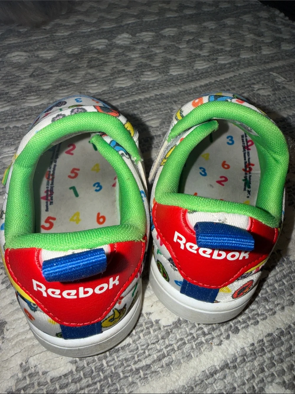 Reebok Kids Sesame Character Slip-On Sneakers in White, Blue & Green